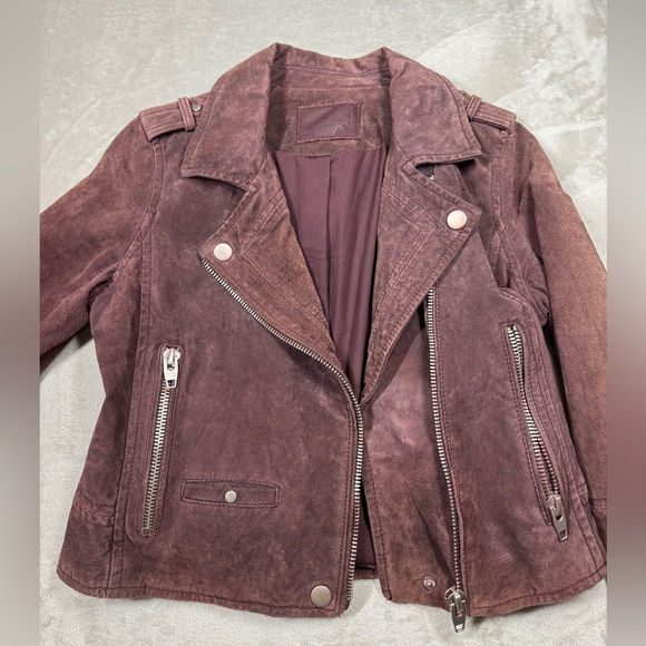 Blank NYC SL8 100% Leather Plum Purple Brown Zip Front Collared Moto Jacket S - Picture 2 of 16